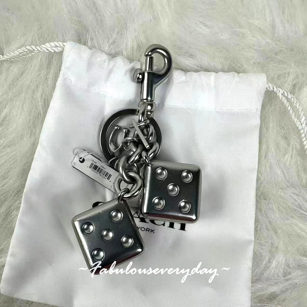 Coach Dice Bag Charm 3D Cluster Keychain Key FOB Silver Metal CZ128